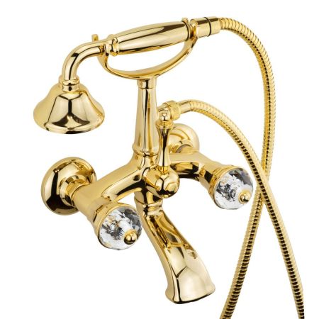 KORONA Смеситель для ванны внешн. изогнутый, ручки Crystal, золото, артикул 27326