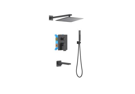 Set 4 в 1 душевой комплект AQUATEK, матовый черный AQ1473MB ЛИРА, артикул AQ1473MB