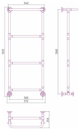 Полотенцесушитель водяной "Ренессанс 1386" 1260х500 (Состаренная ЛАТУНЬ), артикул 051-0281-1250