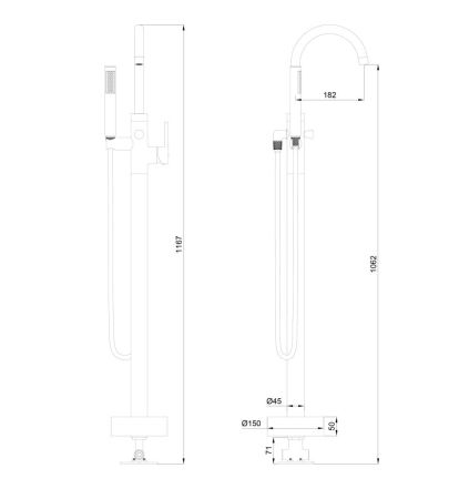 Смеситель для ванны напольного монтажа WONZON & WOGHAND STICK, Брашированное золото (WW-88649017-BG), артикул WW-88649017-BG