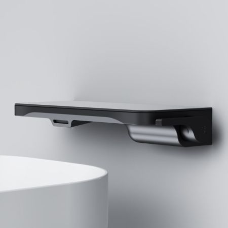 F8F72722 Func, встраиваемый смеситель на раковину с полкой и каскадным изливом, черный, артикул F8F72722