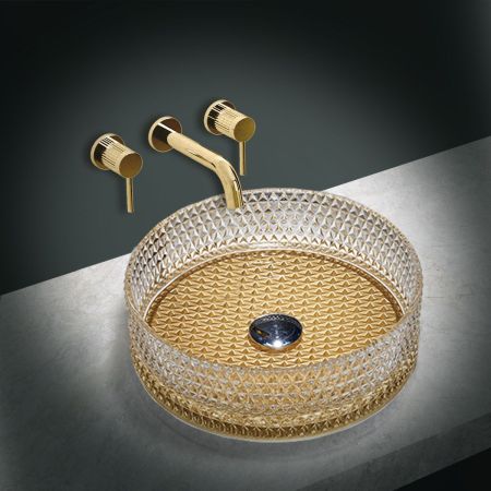 Раковина стеклянная Vincea VBS-5GL04, 400*400*125, накладная, цвет прозрачный/золото, артикул VBS-5GL04