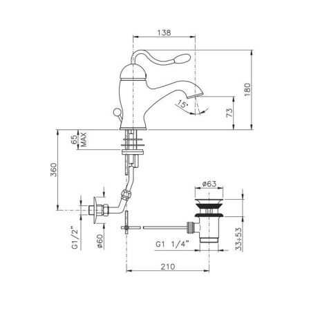 Nicolazzi Signal Смеситель для раковины на 1 отверстие, однорычажный с автоматическим сливом, цвет: золото, артикул 3402GO20