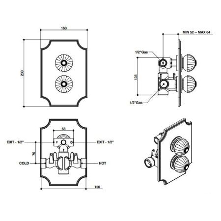 Bongio Radiant Смеситель термостатический , цвет золото (без встраиваемой части 09728)