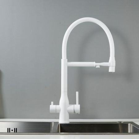 Смеситель для кухни с гибким изливом и подключением фильтра Shevanik S378C, белый