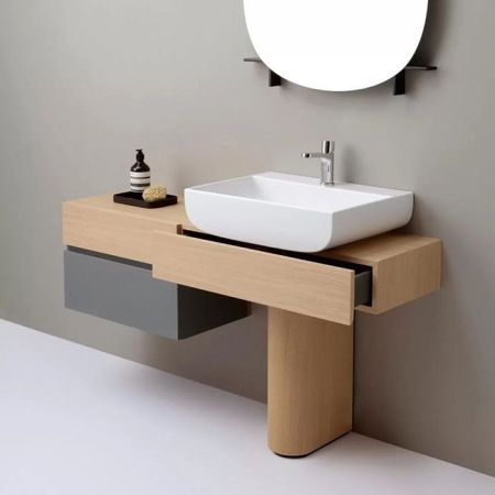 AZZURRA Charlotte База напольная под раковину 110х37х74 см, раковина справа, ящик слева  в цвете Cemento, цвет базы дуб, артикул MBCH110RC