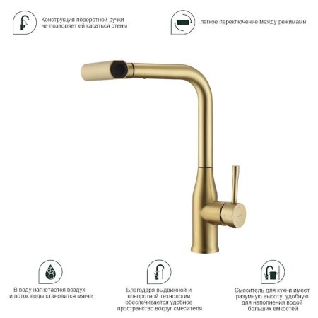 Смеситель для кухни с мультифункциональным изливом Splenka S206.49.03, золотой сатин