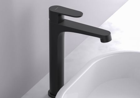 Смеситель для раковины 240, без донного клапана AQUATEK, матовый черный AQ1204MB ОБЕРОН, артикул AQ1204MB