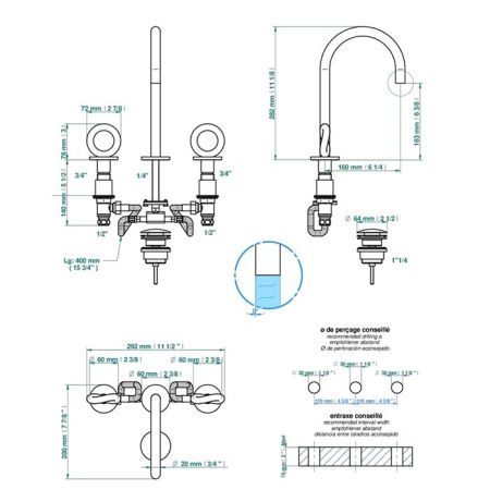 THG Collection O Смеситель для раковины, 3 отв., цвет: Soft gold