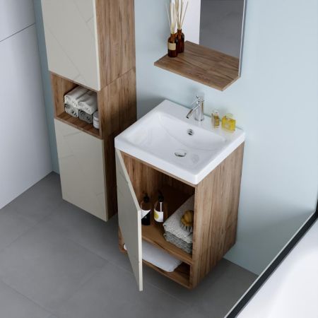 Комплект мебели для ванной Бриклаер КРИСТАЛЛ 50ZL, латте/дуб крафт табачный, артикул КРИСТАЛЛ 50ZL