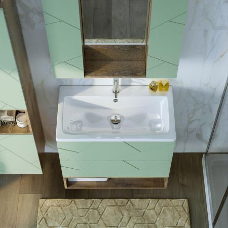 Тумба с раковиной и нишей Бриклаер КРИСТАЛЛ 80F, фисташковый/дуб гранж песочный, артикул КРИСТАЛЛ 80F