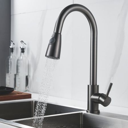 Смеситель для кухни с выдвижным изливом Raffine F213T, оружейная сталь