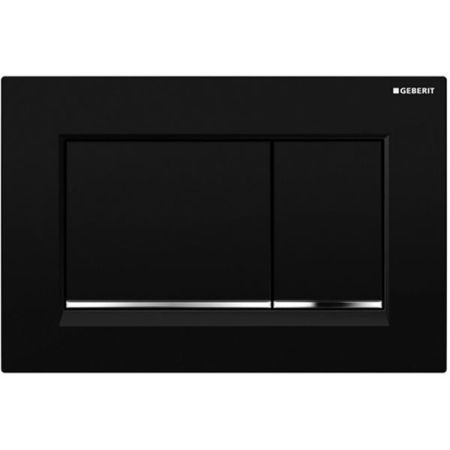 Клавиша смыва, Geberit, Sigma30, назначение-для унитаза, ширина, мм-246, глубина, мм-12, высота, мм-164, тип смыва-двойной, тип управления-механический, цвет-черный/глянцевый хром/черный, артикул 115.883.KM.1