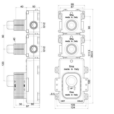 Внутренняя часть, Fima Carlo Frattini, Fimathermbox, назначение-смеситель для душа термостатический