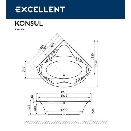Ванна EXCELLENT Konsul 150x150 "SMART" (бронза), артикул WAEX.KON15.SMART.BR