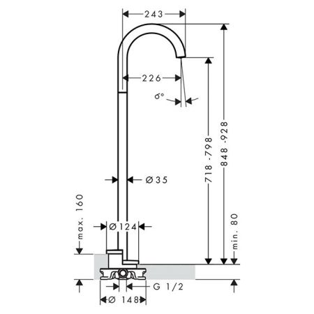 AX Uno Излив для ванны, выступ 226мм, напольный, цвет: хром