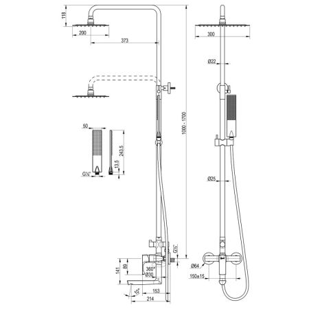 Душевая система Lemark Ursus с регулируемой высотой штанги и верхней душевой лейкой "Тропический дождь" (LM7262BG), артикул LM7262BG
