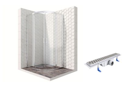 Душевой уголок Ambassador Kingston 14011105-ST5, полукруглый, линейный трап, 100х100, артикул 14011105-ST5