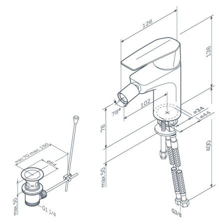 F90A83100 Gem, смеситель для биде с д/к, хром, шт. F90A83100 Gem, смеситель для биде с д/к, хром, шт.