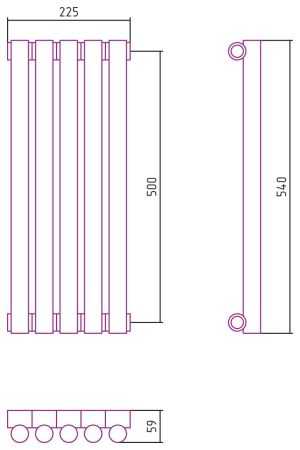 Отопительный радиатор ЭСТЕТ-1 н/ж 500х225 / 5 сек (Без покрытия), артикул 00-0301-5005