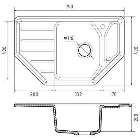 Кухонная мойка GranFest CORNER 800E, черный, артикул C-800E черный