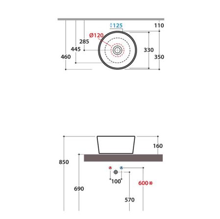 Globo Le Pietre Раковина накладная круглая 35х18 см, цвет вулканический серый