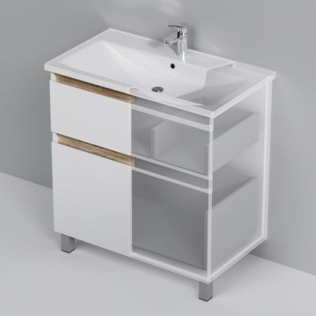 M85AFSX0802WG X-Joy, База под раковину, напольная, 80 см, 2 ящика, белый глянец