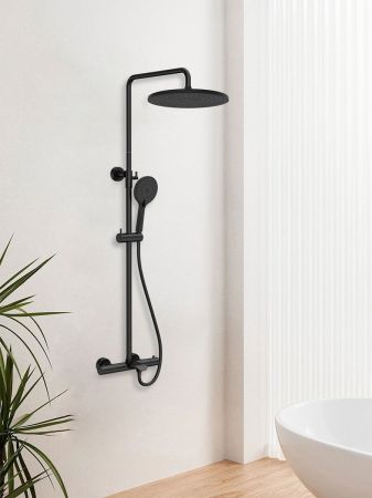 душевые стойки Vincea Душевая стойка Esse VSFS-1E1TMB термостатическая с изливом, 25см верх душ, черный ,, артикул VSFS-1E1TMB