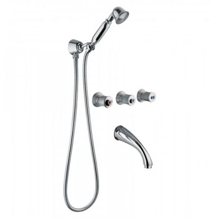 Bongio Impero Встраиваемый комплект для ванны- смеситель с  изливом, переключателем и ручным душем, цвет хром/Blue and Red Swarovski, артикул 65530CR0D