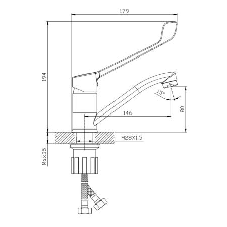 Смеситель для раковины с хирургической ручкой  Splenka S08.45, хром, артикул S08.45