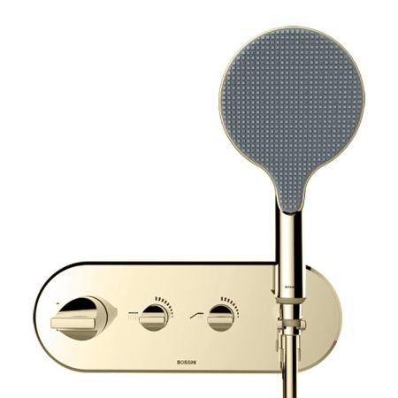 BOSSINI APICE Смеситель для душа встраиваемый, термостатический, 2 запорных вентиля, с ручным душем и шлангом 1500 мм, внешняя часть, цвет браш никель, артикул Z00521.094