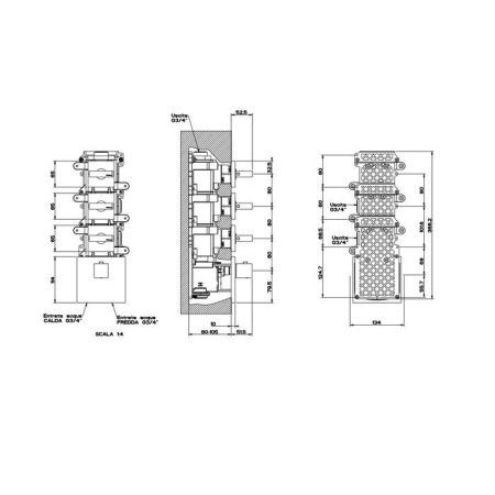 Gessi Rettangolo Встраиваемый термостат, подключение на 3/4”, с 3мя независимыми выходами(внешние части), цвет: черный, артикул 43216#299