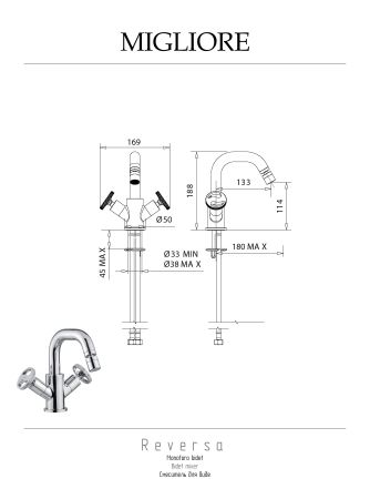REVERSA Смеситель для биде (без слива), хром, артикул 28192