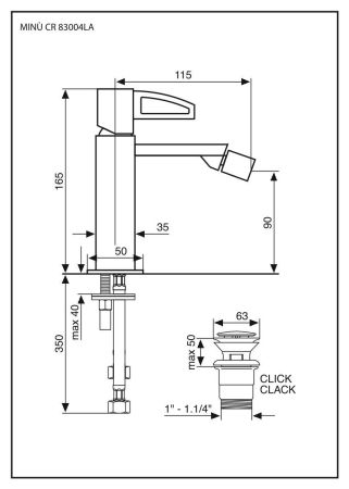 Смеситель Minu с донным клапаном "click-clack" для биде, цвет хром, артикул 83004LACR