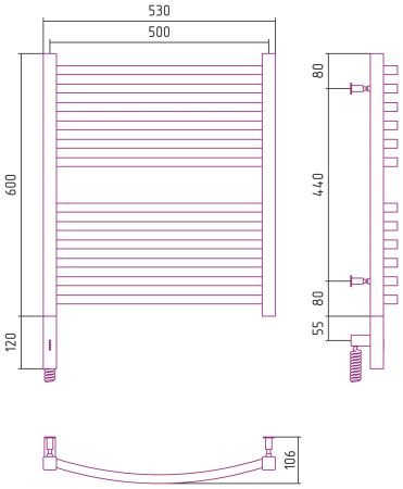 Полотенцесушитель электрический АРКУС 3.0 600х500 МЭМ левый (Без покрытия), артикул 00-5704-6050