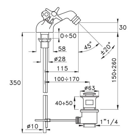 Stella Italica Смеситель для биде на 1 отверстие 3604, с донным клапаном, цвет: хром, артикул IT 00204 CR00