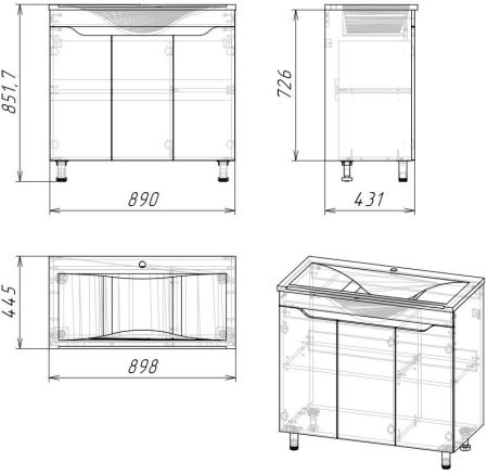 Тумба "Абигель 90", 3 дв., серый / цемент, Milen 90 / км