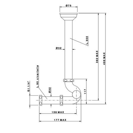 Nicolazzi Complementi Сифон S 1”1/4 без донного клапана для биде, цвет: бронза, артикул 5569BZ