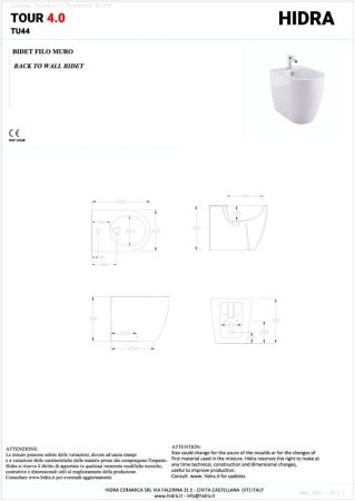 Hidra Tour 4.0, напольное биде c крепежом, 52x36,5x40h см, цвет белый глянцевый, артикул TU44/001