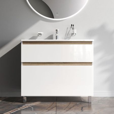 M85AFSX1002WG X-Joy, База под раковину, напольная, 100 см, 2 ящика, белый глянец, артикул M85AFSX1002WG