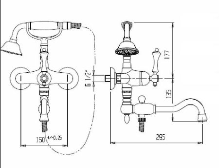 Смеситель для ванны с ручным душем CEZARES GIUBILEO-VDFM2, артикул GIUBILEO-VDFM2-03/24