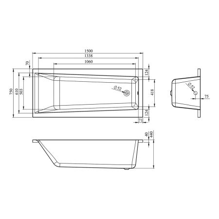 Акриловая ванна Lavinia Boho Rock 37070050, усиленный армированный корпус ванны, 150x75 см, артикул 37070050