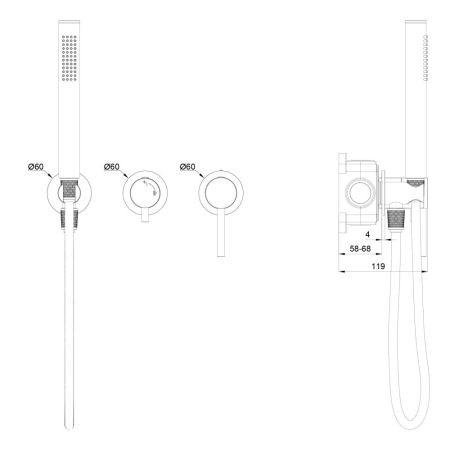 Смеситель для душевой системы встраиваемый WONZON & WOGHAND STICK, Хром (WW-838017-CR)