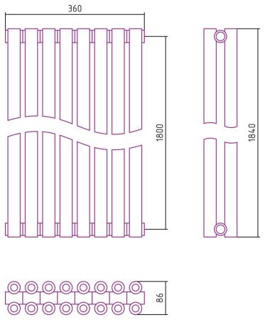 Отопительный радиатор ЭСТЕТ-00 н/ж 1800х360 / 8 сек (Без покрытия)
