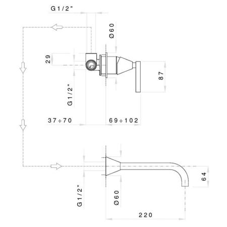 Nicolazzi Flag  Смеситель однорычажный встроенный для раковины  на 2 отв, хром
