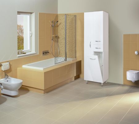 Пенал Onika Модерн 52 напольный, белый, с бельевой корзиной, левый