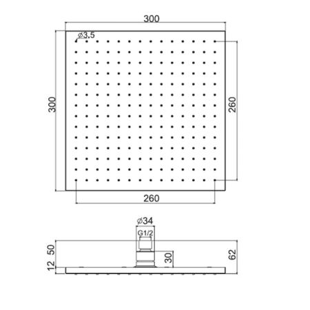 Верхний душ, Fima Carlo Frattini, Showerhead, тип установки-настенный, потолочный, размер душевого диска, мм-300*300, форма-квадратная, держатель-необходимо заказать, материал-латунь, цвет-чёрный матовый, артикул F2216/2NS