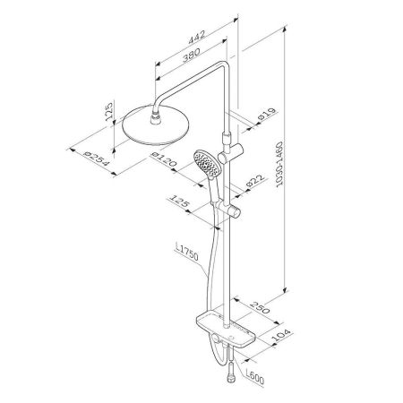 F0780200 Like, душ.система: верхн.душ 250мм, ручной душ 120 мм, 3 функции, душ.штанга 1030-1460 мм,, артикул F0780200