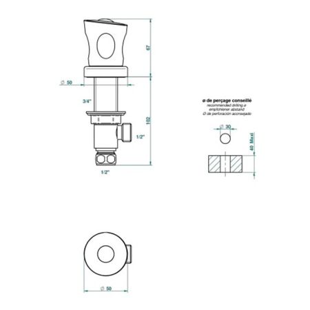THG BAGATELLE PIERRE NOIRE Вентиль смесителя для раковины, ручка черная, цвет хром, артикул U3E-A02-35