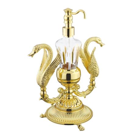 LUXOR Дозатор жидкого мыла настольный (два лебедя), хрусталь декор золото/золото, артикул 26221